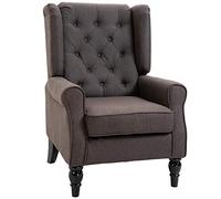 HOMCOM Poltrona con braccioli, poltrona lounge con cuscino, tufting, schienale alto, con gambe in legno, poltrona relax per soggiorno, camera da letto, marrone