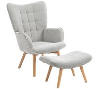 HOMCOM Poltrona con Poggiapiedi Coordinato Stile Contemporaneo, Poltroncina da Salotto in Tessuto Effetto Velluto con Gambe in Legno di Faggio per Salotto e Soggiorno, 72x80x101 cm, Grigio