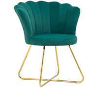 HOMCOM Poltrona Conchillage, sedia da toeletta, in velluto con gambe in acciaio, per soggiorno e camera da letto, 69 x 64 x 80 cm, verde scuro