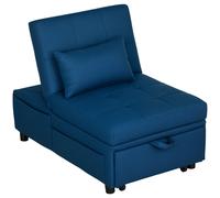HOMCOM Poltrona convertibile 1 posto poltrona letto con schienale regolabile, sedile imbottito e cuscino, blu