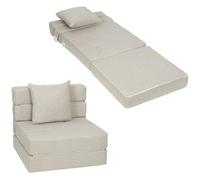HOMCOM Poltrona convertibile a 1 posto, poltrona letto riscaldata 1 posto, cuscino sfoderabile incluso, sedia da pavimento per ospiti, soggiorno, carico 120 kg, beige