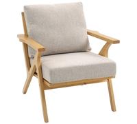 HOMCOM Poltrona da salotto con cuscini imbottiti e gambe in legno di hevea, Sedia scandinava in tessuto effetto lino, 76x87x88 cm, beige Aosom Italy