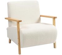 HOMCOM Poltrona da Salotto con Rivestimento in Tessuto Sherpa, Poltroncina da Camera Stile Nordico con Braccioli e Gambe in Legno di Gomma, Imbottitura Spessa, Crema