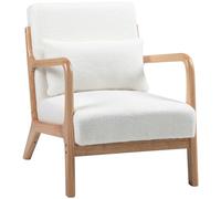 HOMCOM Poltrona da salotto con telaio in legno massello Poltrona Lounge - Seduta profonda - braccioli - Effetto velluto crema