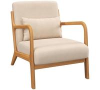 HOMCOM Poltrona da salotto con telaio in legno massiccio Poltrona Lounge - Seduta profonda - braccioli - effetto velluto beige