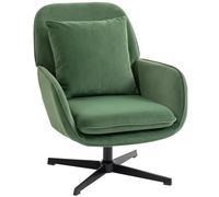 HOMCOM Poltrona da Salotto Girevole 360° Seduta Ampia 73x83.5x85 cm Verde | Cuscino Lombare Sfoderabile, Imbottita in Velluto, con Braccioli, Poltroncina Camera da Letto, Sedia Moderna, per Soggiorno