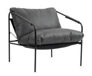 HOMCOM Poltrona da Salotto Imbottita Moderna, Poltroncina Camera da Letto con Cuscini Rimovibile, Braccioli e Telaio in Metallo, Poltrona Relax in Pelle PU per Soggiorno, 74.5x75x77 cm, Grigio Carbone