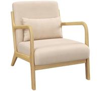 HOMCOM Poltrona da Salotto in Legno di Caucciù 120 kg 61x78x76 cm Beige | Cuscino Lombare Sfoderabile, Schienale, Poltroncina Camera da Letto, Sedia Moderna Imbottita con Braccioli