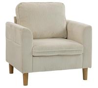 HOMCOM Poltrona da salotto in velluto a coste, divano 1 posto imbottito con seduta ampia e cuscino a molle, stile moderno, per camera da letto, soggiorno, piccolo spazio, beige