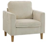 HOMCOM Poltrona da salotto in velluto a coste, poltrona 1 posto imbottita con seduta ampia e cuscino a molle, 83x74x87cm, beige Aosom Italy