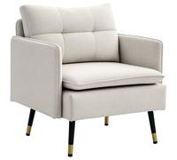 HOMCOM Poltrona da Salotto Moderna Rivestita in Lino con Braccioli Imbottiti e Gambe in Acciaio 76x68x80 cm Crema Aosom Italy