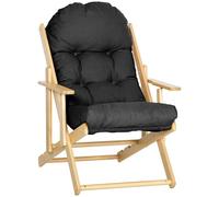 HOMCOM Poltrona da salotto pieghevole e reclinabile in legno, poltrona Relax confortevole con cuscino imbottito spesso, 71 x 89 x 96 cm, colore: Nero