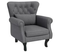 HOMCOM Poltrona da Salotto Vintage in Tessuto con Cuscino Lombare Grigio Scuro