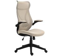 HOMCOM Poltrona da Ufficio con Braccioli Ribaltabili, Sedia Ufficio Altezza Regolabile e Schienale Inclinabile, in Tessuto a Rete, Beige Aosom Italy