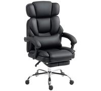HOMCOM Sedia da Ufficio Ergonomica con Poggiapiedi e Supporto Lombare, in Pelle PU, Poltrona Direzionale Reclinabile 135° con Schienale Alto, Altezza e Poggiatesta Regolabile, Rotelle Girevole, Nero