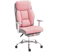 HOMCOM Sedia da Ufficio Ergonomica, Poltrona Direzionale con Poggiapiedi e Seduta Ampia, in Pelle PU, Reclinabile 135° con Poggiatesta, Braccioli e Altezza Regolabile, Rotelle Girevole, 150 kg, Rosa