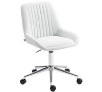 HOMCOM Poltrona da ufficio senza braccioli ergonomica, sedia da ufficio girevole a 360° in altezza regolabile, in pelle sintetica e silicone, per telelavoro camera, bianco