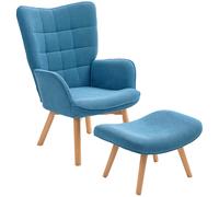 HOMCOM Poltrona d'Accent con Pouf, Poltrona Relax in Effetto Corda, Poltrona con braccioli in legno, per Soggiorno, Blu