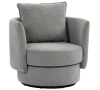 HOMCOM Poltrona d'accento con base girevole 360°, club chair in tessuto effetto lino con cuscino grigio chiaro Aosom Italy