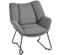 HOMCOM Poltrona d'Arredo Imbottita con Braccioli Inclinati, Poltrona da Soggiorno in Tessuto Effetto Lino e Acciaio, 71.5x67x79 cm, Grigio