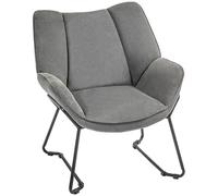 HOMCOM Poltrona d'Arredo Imbottita in Tessuto Effetto Lino, Poltrona da Soggiorno con Braccioli Inclinati con Gambe in Acciaio, 71.5x67x79 cm, Grigio