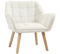HOMCOM Poltrona Design Scandinava in Legno e Simil Velluto Color Crema, per Soggiorno o Ufficio, 67x61.5x71cm