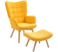 HOMCOM Poltrona di Design con Pouf, Poltrona Relax in Corda, Poltroncina con Braccioli in Legno, per Soggiorno, Arancione