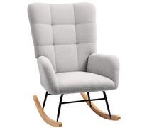 HOMCOM Poltrona dondolo, rivestimento peluche, imbottitura spessa, antiscivolo, Grigio Chiaro