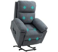 HOMCOM Poltrona Elettrica Alzapersona Reclinabile 135°, Poltrona Relax Elettrica in Tessuto Effetto Lino con 8 Punti Massaggio, Telecomandi, Poggiapiedi, 2 Tasche Laterali per Soggiorno, Grigio