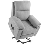 HOMCOM Poltrona Elettrica Alzapersona Reclinabile 135°, Poltrona Relax Elettrica in Tessuto Effetto Lino con 8 Punti Massaggio, Telecomandi, Poggiapiedi, 2 Tasche Laterali per Soggiorno, Grigio Chiaro