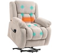 HOMCOM Poltrona Elettrica Alzapersona Reclinabile 150°, Poltrona Relax Elettrica in Tessuto per Anziani con 8 Punti Massaggio, Riscaldata, Porta USB, 2 Telecomandi, Poggiapiedi, Tasche Laterali, Beige