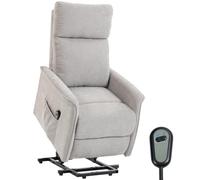 HOMCOM Poltrona Elettrica Alzapersona Reclinabile 155°, Poltrona Relax Elettrica per Anziani in Ciniglia con Schienale Alto, Telecomando, Poggiapiedi e Tasche Laterali, per Soggiorno, Grigio Chiaro