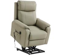 HOMCOM Poltrona Elettrica Alzapersona Reclinabile 170° Zero Gravity, Poltrona Relax in Pelle Finta Traspirante per Anziani, 2 Motori, Telecomando, 4 Ruote, Freno, Poggiapiedi, Tasche Laterali, Crema