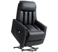 HOMCOM Poltrona Elettrica Alzapersone Reclinabile 145°, Poltrona Relax Elettrica in Pelle PU con Telecomando, Tasche Laterali e Poggiapiedi Integrato, Nero