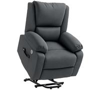 HOMCOM Poltrona elettrica, reclinabile elettricamente, con funzione massaggio e calore, reclinazione regolabile, poggiapiedi, porte USB, 2 telecomandi, molle tascabili, grigio