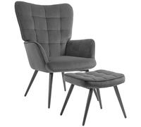 HOMCOM Poltrona Imbottita con Braccioli e Poggiapiedi Integrato, Poltrona per Salotto e Poggiapiedi in Tessuto Effetto Velluto Grigio Scuro