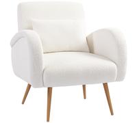 HOMCOM Poltrona imbottita con Rivestimento in Pile, Braccioli e Cuscino Lombare, Gambe in metallo, Bianco crema Aosom Italy