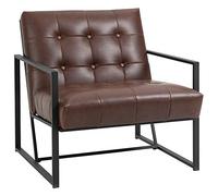 HOMCOM Poltrona Imbottita Stile Industriale Trapuntata a Bottoni, Arredamento Moderno Poltroncina da Ingresso in Metallo e PU, 75x81x78cm Marrone