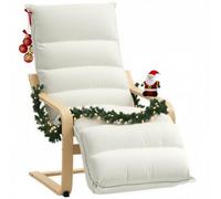 HOMCOM Poltrona in legno di betulla, sedia imbottita con poggiapiedi regolabile, sedia moderna Poang per soggiorno, camera da letto, balcone, ufficio, bianco crema