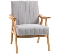 HOMCOM Poltrona in Velluto dal Design Skandi, Legno Massello; 68 cm x 74 cm x 82 cm, Naturale + Grigio