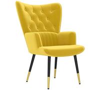 HOMCOM Poltrona Individuale da Camera e Salotto, Imbottita in Velluto con Braccioli, Schienale Alto e Gambe in Acciaio, Stile Moderno, 68x72x103 cm, Giallo