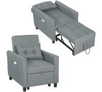 HOMCOM Poltrona Letto 3 in 1 con Schienale Reclinabile e Cuscino Grigio