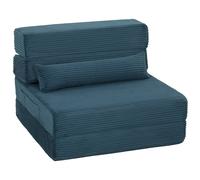 HOMCOM Poltrona letto 3 in 1 pieghevole in velluto a coste con tasche e cuscino, blu Aosom Italy