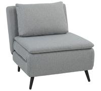 HOMCOM Poltrona Letto con Schienale Regolabile 3 Posizioni, Cuscino Sfoderabile in Tessuto Effetto Lino, Grigio Chiaro Aosom Italy