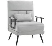 HOMCOM Poltrona Letto Singola 3 in 1 con Cuscino Incluso, in Acciaio e Poliestere, 71x71x97 cm, Grigio Chiaro Aosom