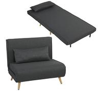 HOMCOM Poltrona Letto Singola 3 in 1 con Schienale Regolabile in 3 Livelli e Cuscino, Divano Letto Singolo Pieghevole in Tessuto Effetto Lino, Capacità 120 kg, per Soggiorno, Grigio
