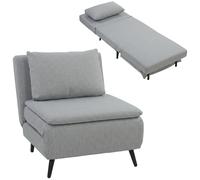 HOMCOM Poltrona Letto con Schienale Regolabile 3 Posizioni, Cuscino Sfoderabile in Tessuto Effetto Lino, Grigio Chiaro Aosom Italy