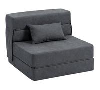 HOMCOM Poltrona Letto Singola Pieghevole Moderna 80x80x64 cm Grigio Scuro | Salvaspazio, Convertibile in Chaise Longue e Materasso, Poltrona da Terra, per Salotto Soggiorno Studio