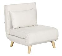 HOMCOM Poltrona Letto Singolo 2 in 1 con Schienale Regolabile in 6 Livelli e Cuscino, Divano Letto Singolo per Camera da Letto e Soggiorno, in Tessuto, Acciaio e Legno, 72x78x79 cm, Beige