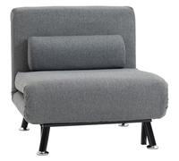 HOMCOM Poltrona Letto Singolo 3 in 1 con Schienale Reclinabile su 5 Livelli, Cuscino Imbottito e Materasso, Divano Letto Singolo Pieghevole per Soggiorno, in Acciaio, Lino, 75x70x75cm, Grigio Scuro